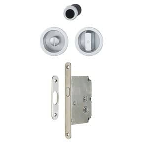 Set pour porte coulissante aluminium rosace ronde Finition aluminium argent coloris F1