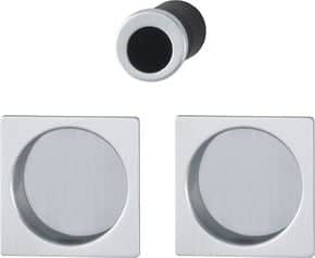 Set pour porte coulissante aluminium rosace carrée Finition chromé mat coloris F94-1