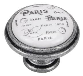 Bouton Paris porcelaine Argent vieilli