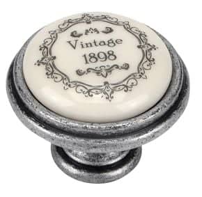 Bouton Vintage porcelaine Argent vieilli