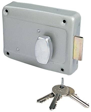 Code 003059 - Serrure de porte de garage en applique à cylindre rond et bouton intérieur