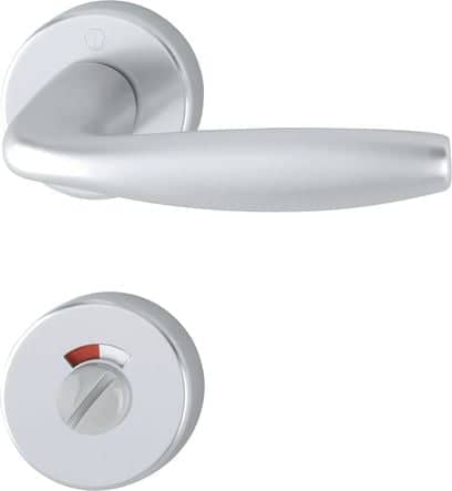 Poignée De Porte New York – Levier Aluminium Effet Inox, Rosace Avec Trou Pour Clé