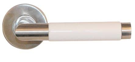 Code 072121 - Béquille double inox et porcelaine sur rosace