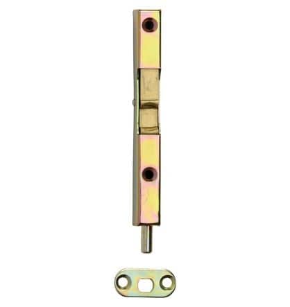 Code 101679 - Verrous à onglet 120 avec gâche 120110 : long. 110 cm, larg 13 mm, pêne Ø 6 mm - Zingué