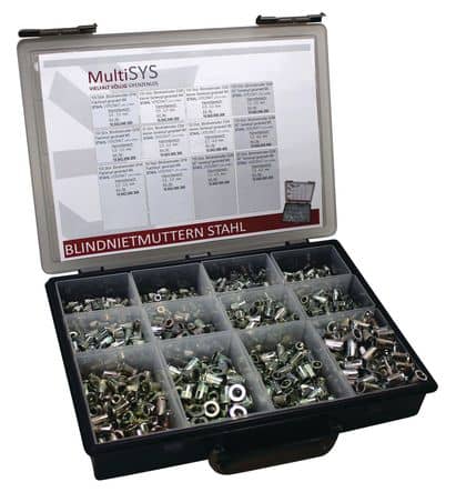 Code 303299 - Coffret écrous à sertir en aveugle crantés acier
