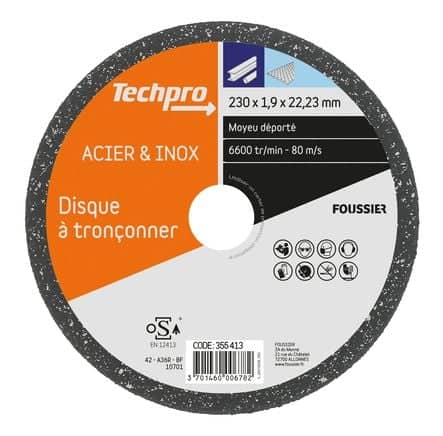 Code 355413 - Disque à tronçonner acier / inox déporté