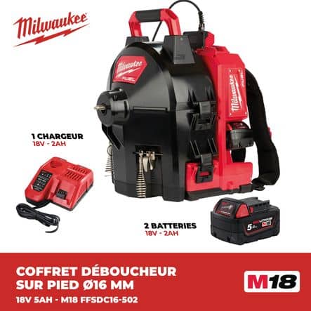 Code 398891 - Déboucheur 18 V 5 Ah sur pied diamètre 16 mm M18 FFSDC16-502