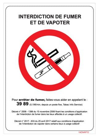 Code 401606 - Panneau Interdiction de fumer et de vapoter