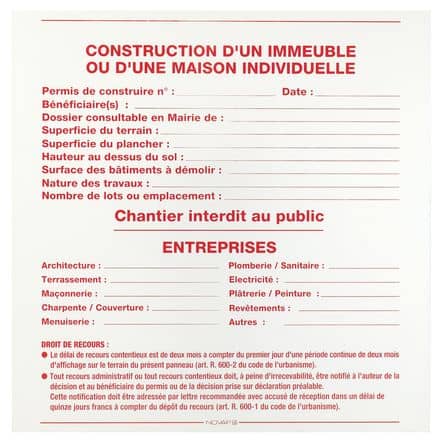 Code 403728 - Panneau permis de construire